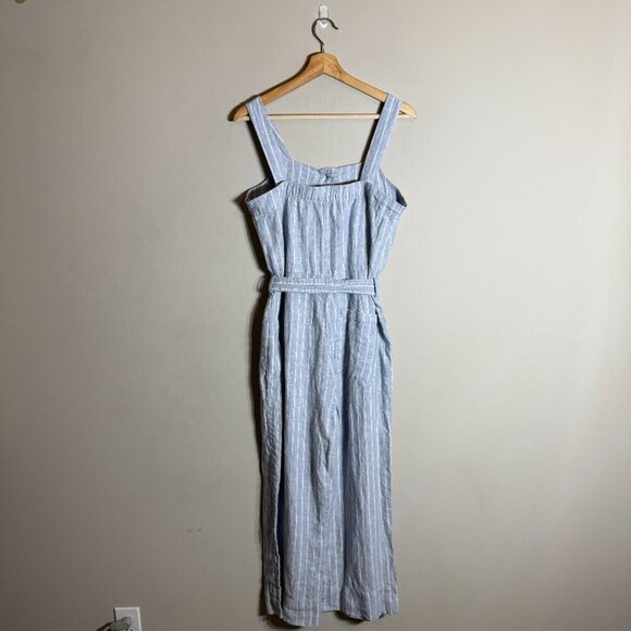 Everlane Linen Striped Button Up Jumpsuit Women's 4 Blue Tie Waist Boho Coastal - Picture 5 of 16